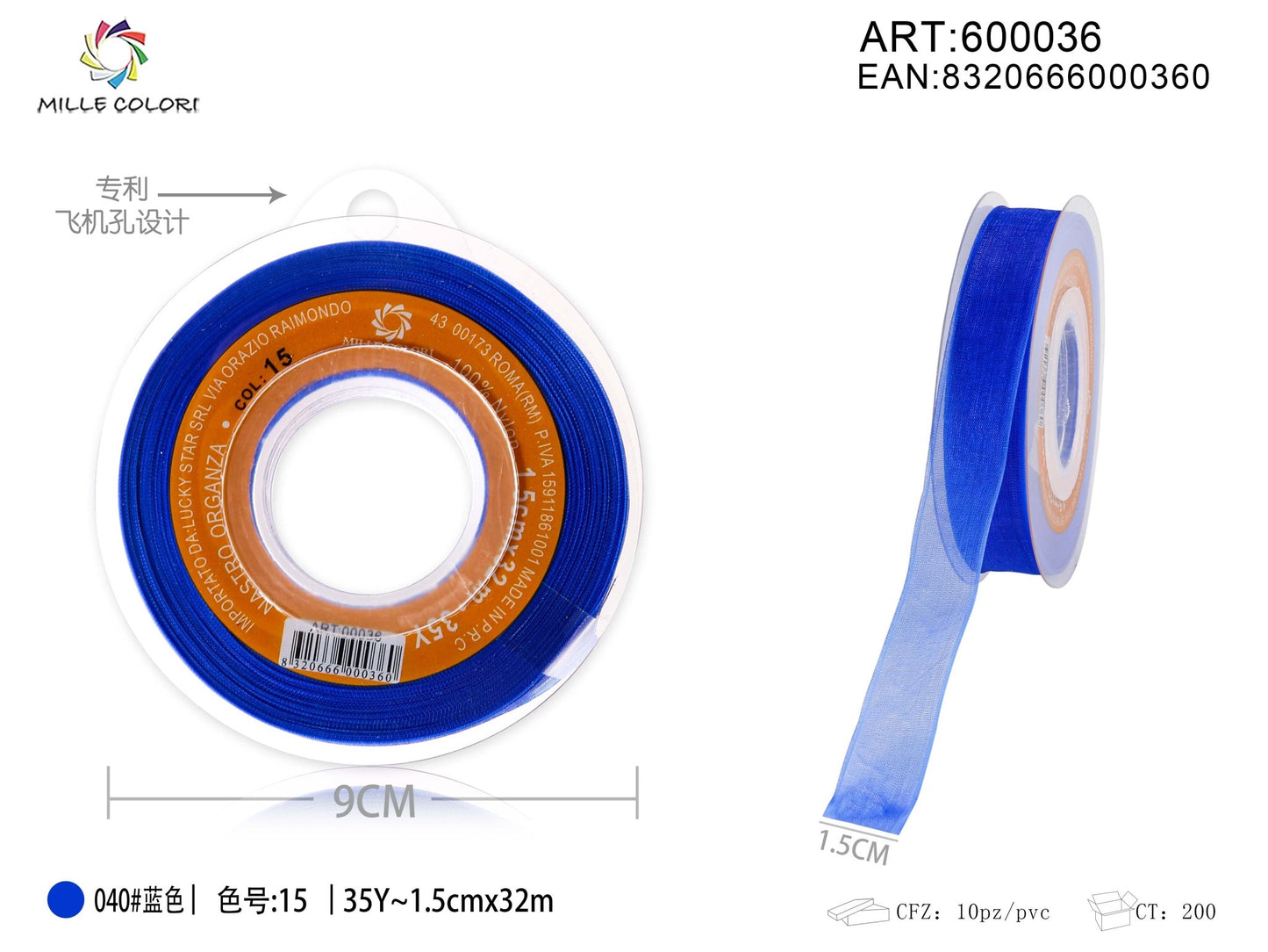 NASTRO ORGANZA - BLU 15MM- WE MAKE DIY - MILLE COLORI