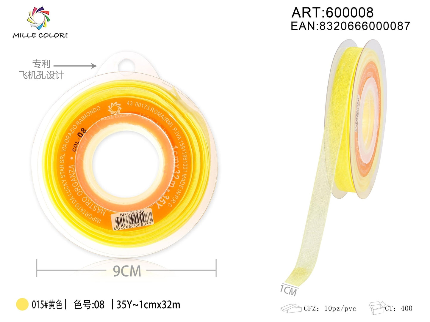 NASTRO ORGANZA - GIALLO 10MM- WE MAKE DIY - MILLE COLORI