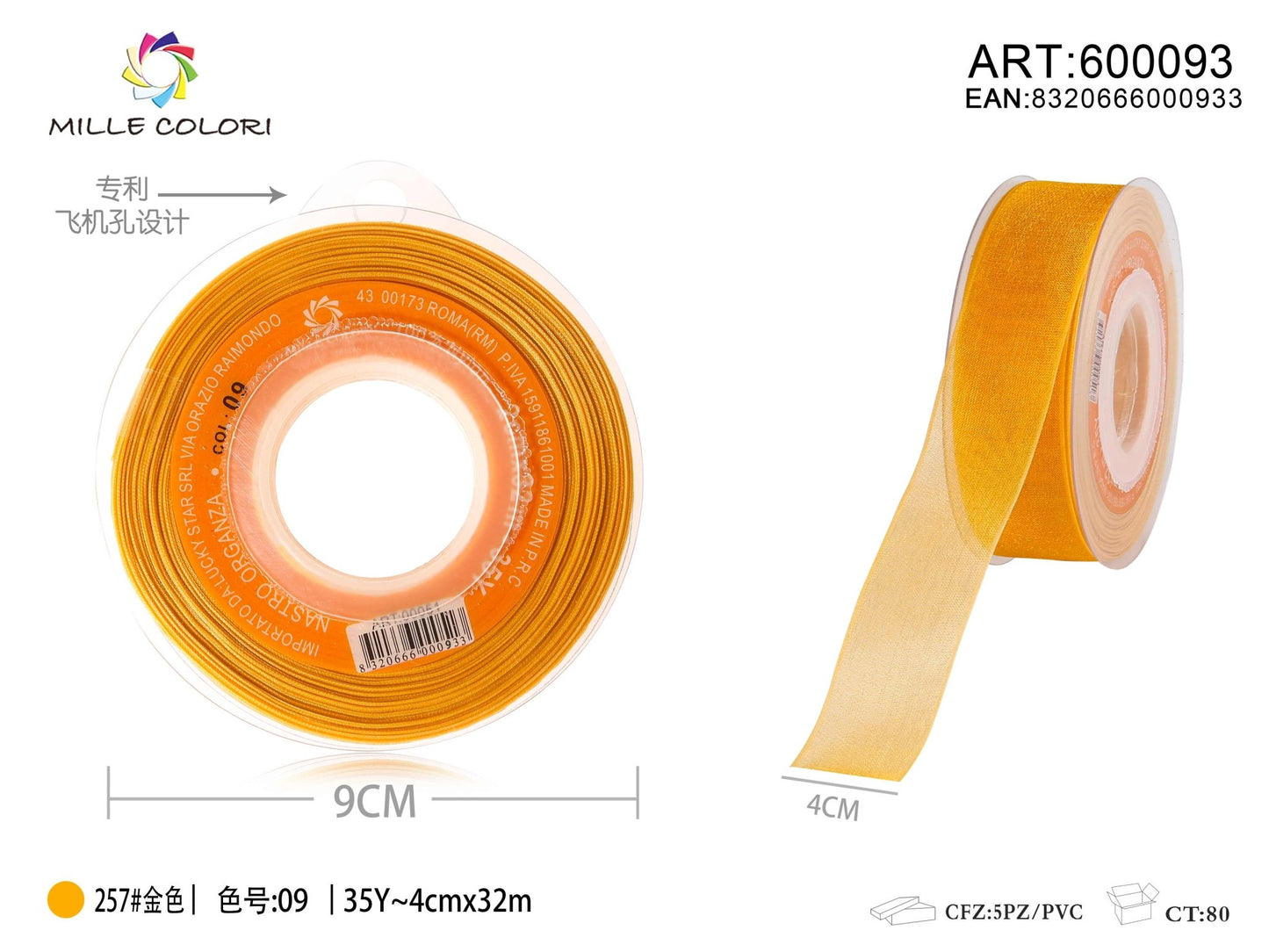 NASTRO ORGANZA - ORO 25MM- WE MAKE DIY - MILLE COLORI