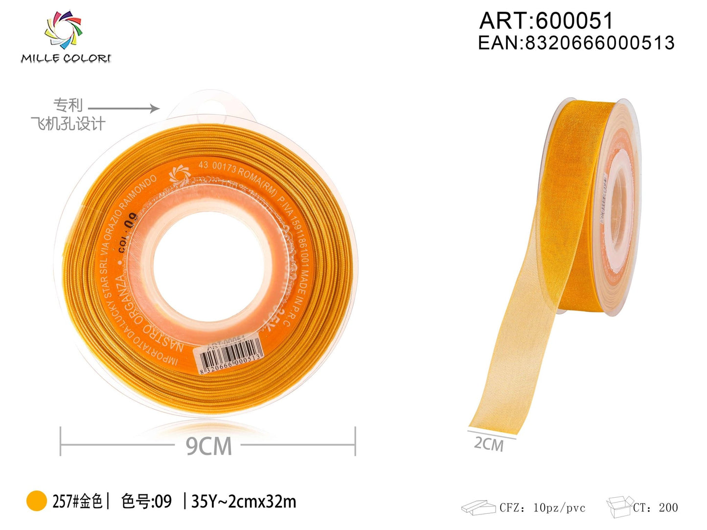 NASTRO ORGANZA - ORO 20MM- WE MAKE DIY - MILLE COLORI