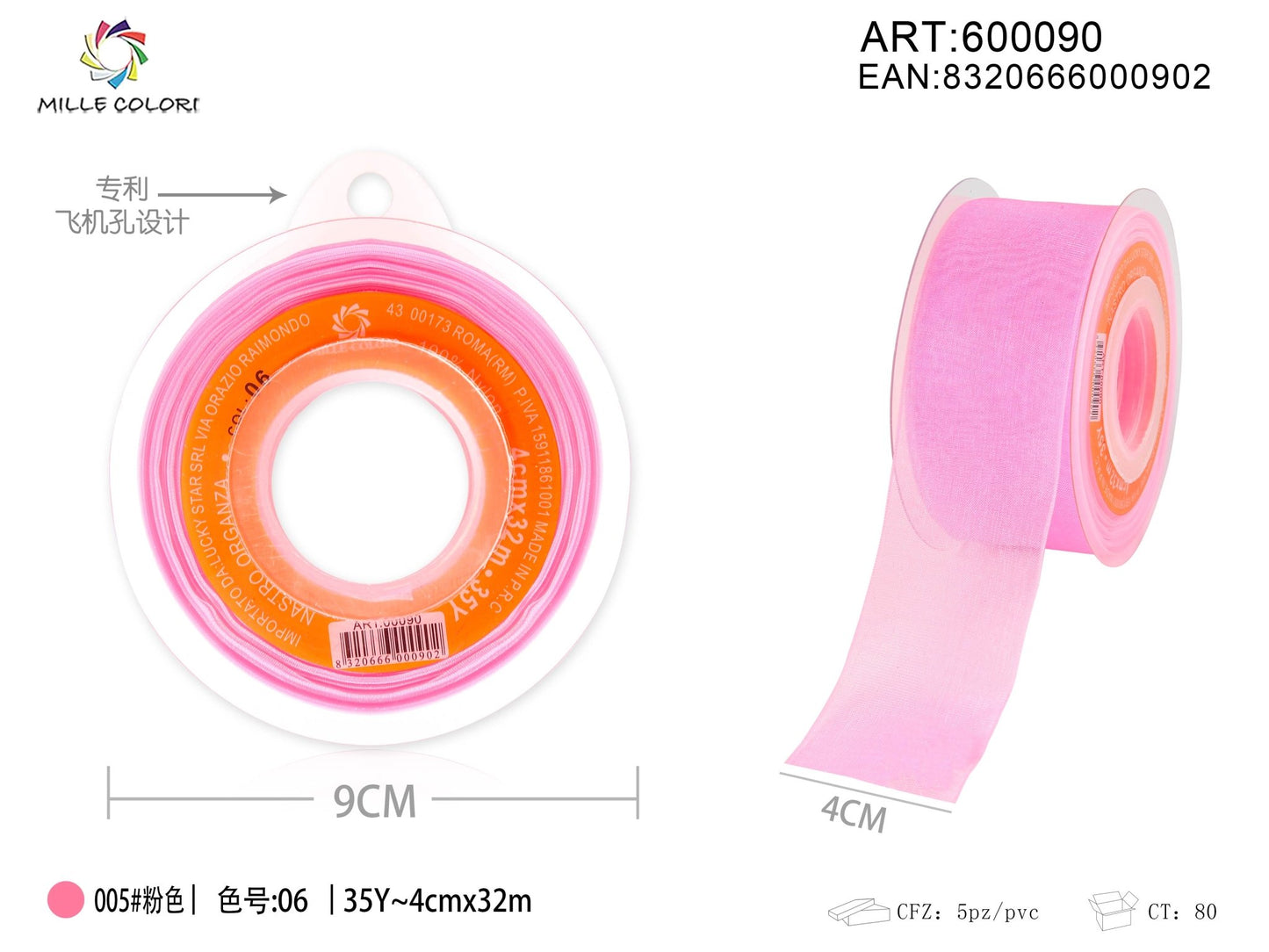 NASTRO ORGANZA - ROSA 40MM- WE MAKE DIY - MILLE COLORI