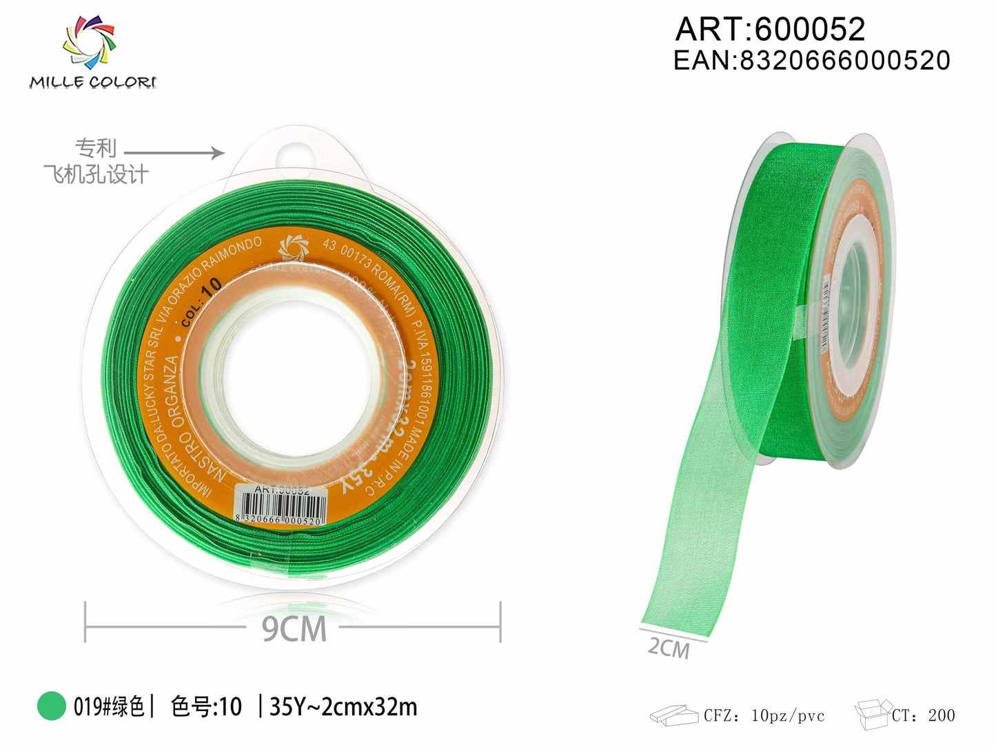 NASTRO ORGANZA - VERDE 20MM- WE MAKE DIY - MILLE COLORI