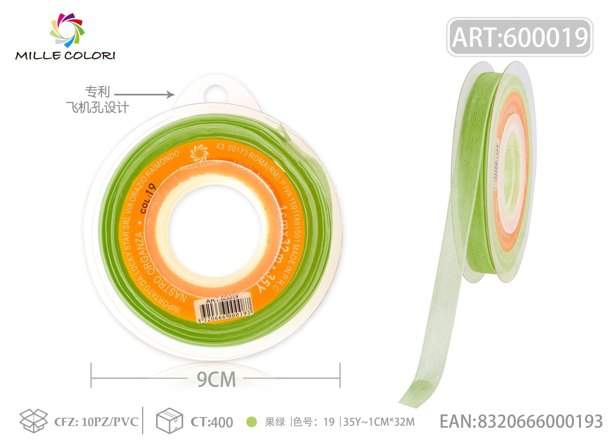 NASTRO ORGANZA - VERDE MELA 10MM- WE MAKE DIY - MILLE COLORI