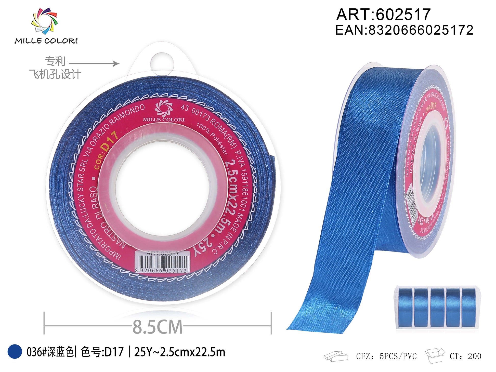 nastro di raso blu 2.5cm mille colori