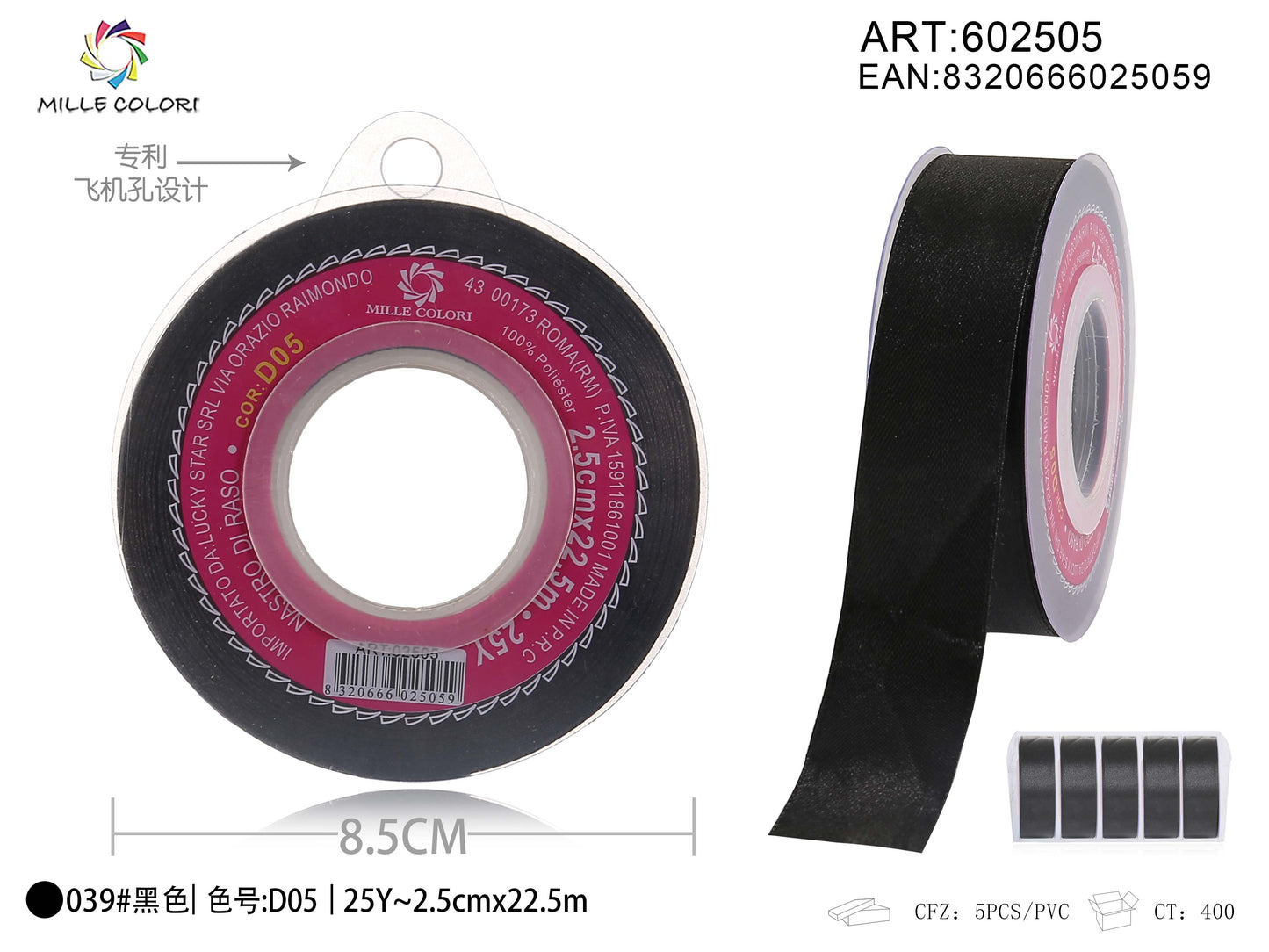 nastro di raso nero 2.5cm mille colori
