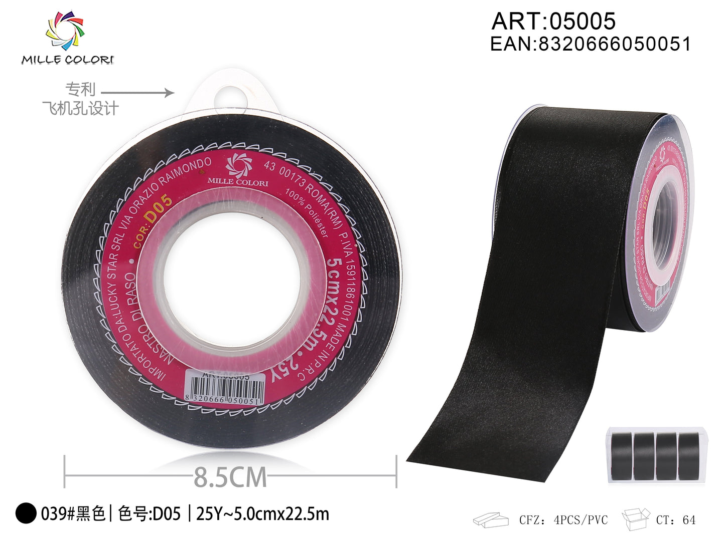 nastro di raso nero 5.0cm mille colori