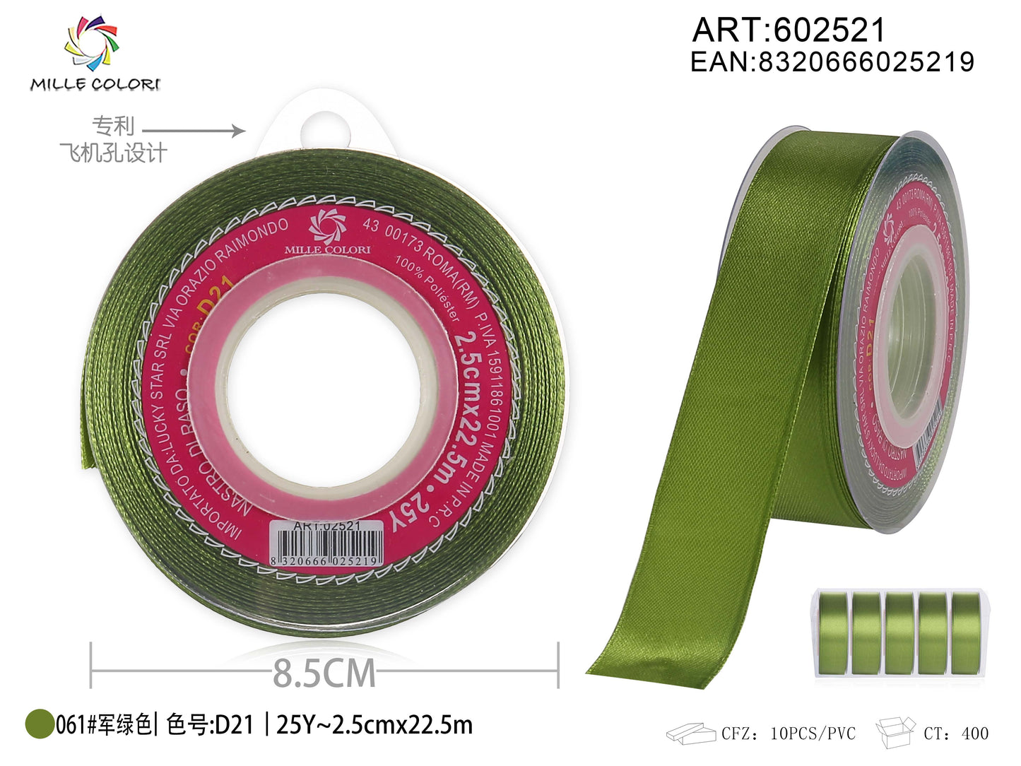 nastro di raso verde mela 2.5cm mille colori