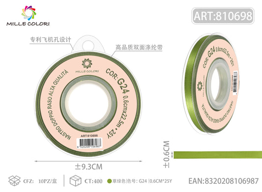 nastro doppio raso verde prato 0.6cm mille colori