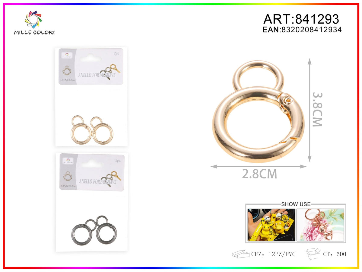 Anello portachiavi a molla tondo 2 pezzi Mille Colori in metallo oro