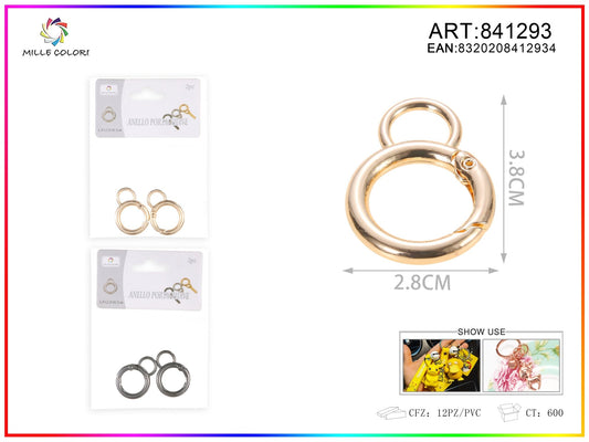 Anello portachiavi a molla tondo 2 pezzi Mille Colori in metallo oro