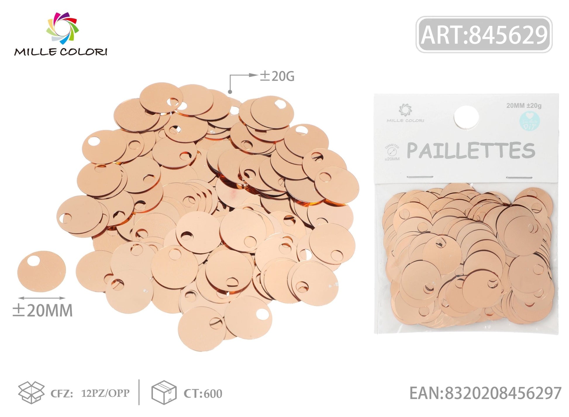 PAILLETTES 20MM FORO 5MM 20G BRONZO - WE MAKE DIY - MILLE COLORI