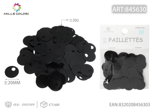PAILLETTES 20MM FORO 5MM 20G NERO - WE MAKE DIY - MILLE COLORI