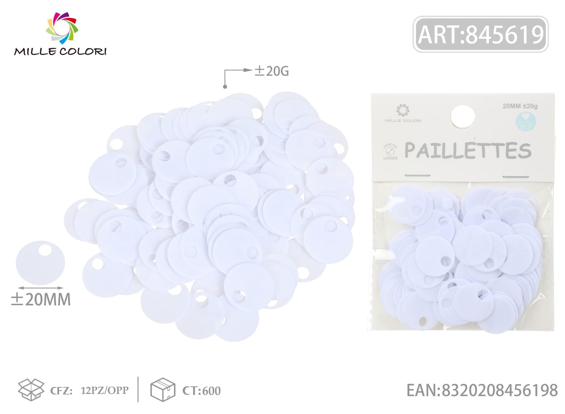 PAILLETTES D 20MM FORO 5MM 20G BIANCO - WE MAKE DIY - MILLE COLORI