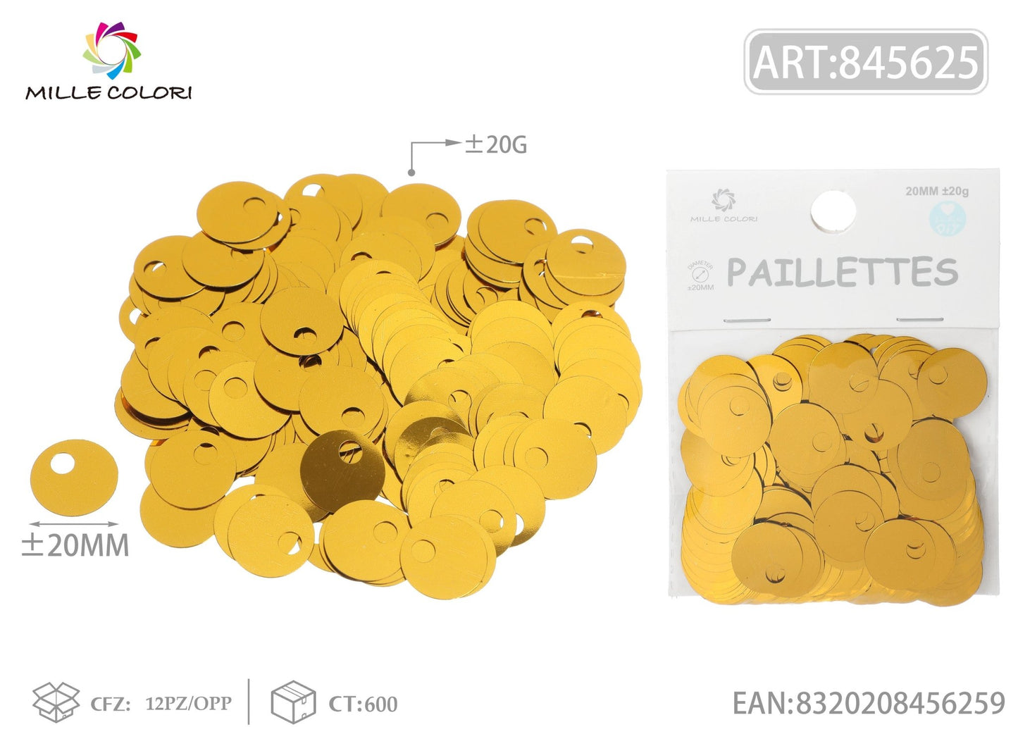 PAILLETTES D 20MM FORO 5MM 20G GIALLO - WE MAKE DIY - MILLE COLORI