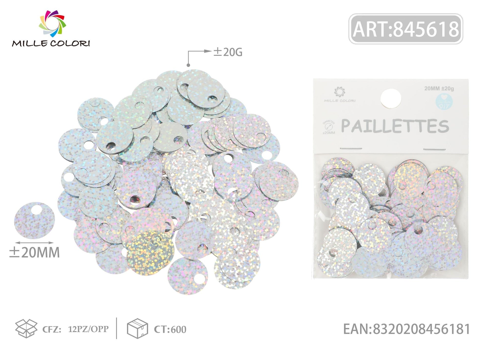 PAILLETTES D 20MM FORO 5MM 20G LASER - WE MAKE DIY - MILLE COLORI