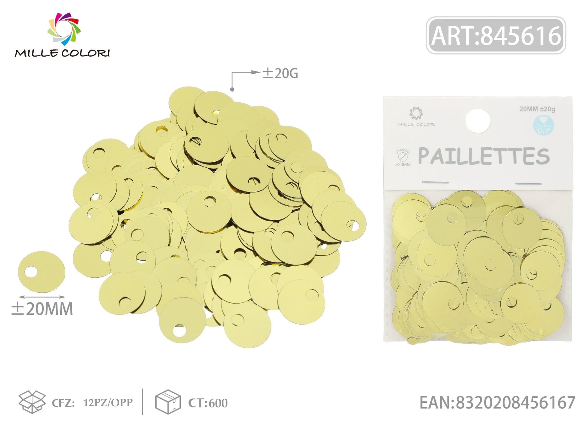 PAILLETTES D 20MM FORO 5MM 20G ORO - WE MAKE DIY - MILLE COLORI