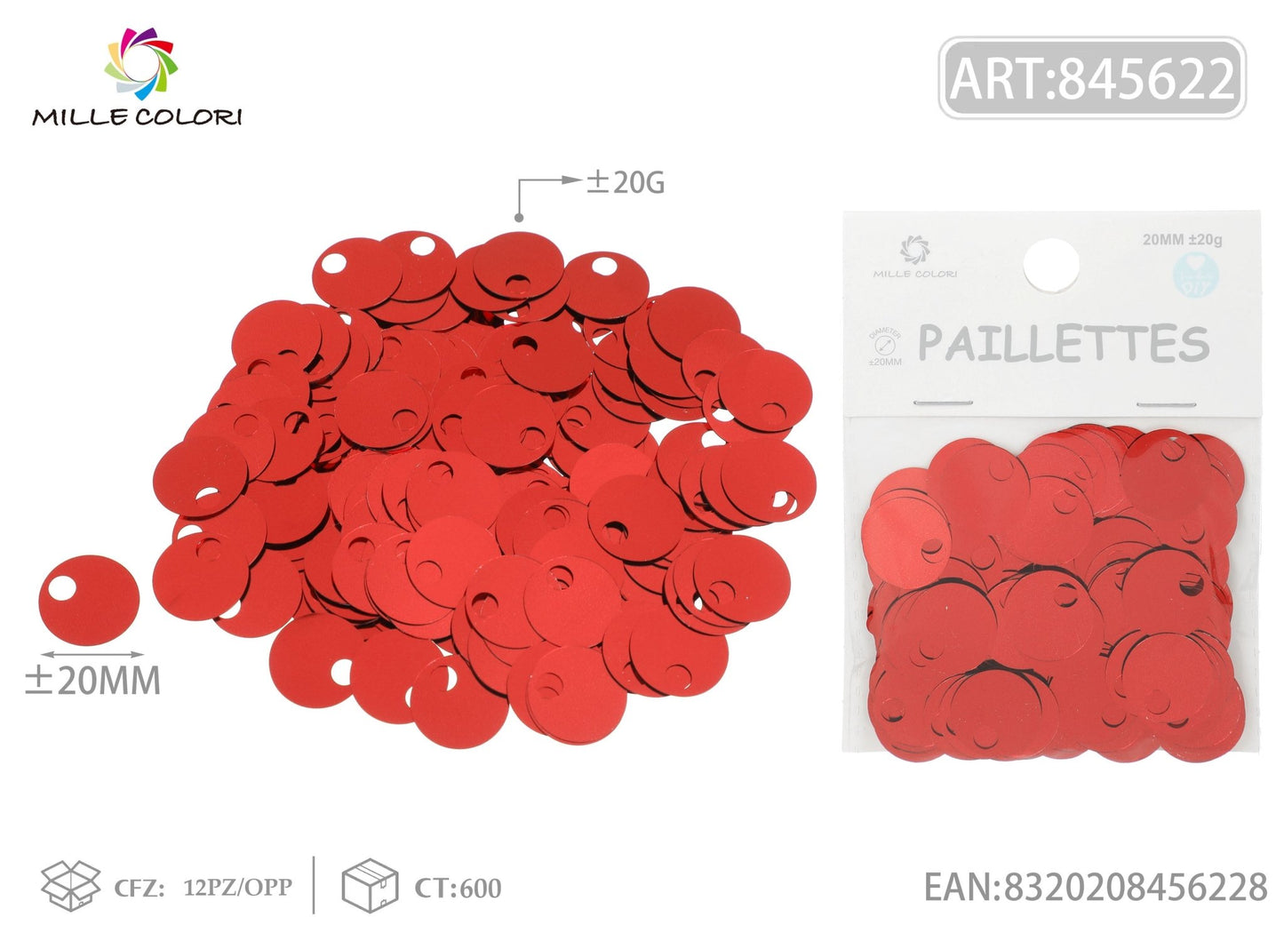 PAILLETTES D 20MM FORO 5MM 20G ROSSO - WE MAKE DIY - MILLE COLORI