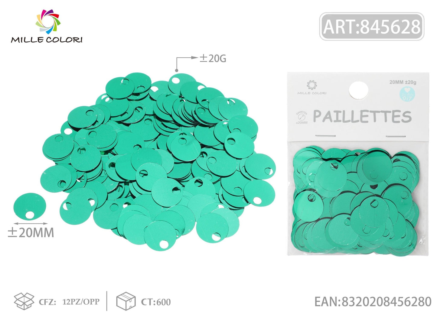 PAILLETTES D 20MM FORO 5MM 20G SMERALDO - WE MAKE DIY - MILLE COLORI