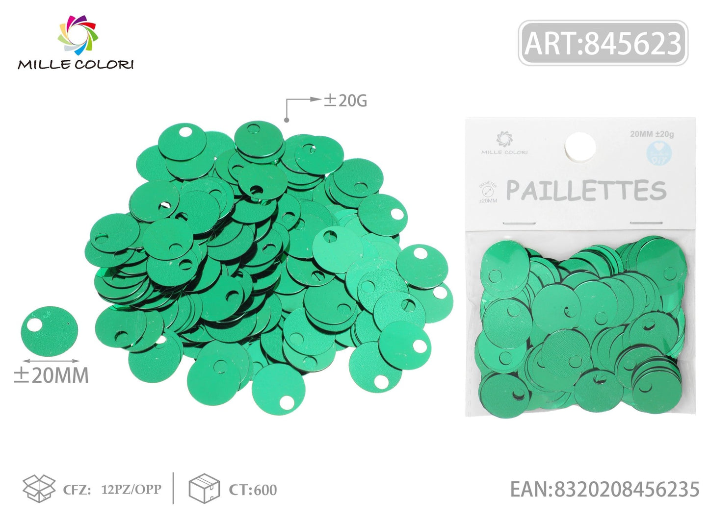 PAILLETTES D 20MM FORO 5MM 20G VERDE - WE MAKE DIY - MILLE COLORI