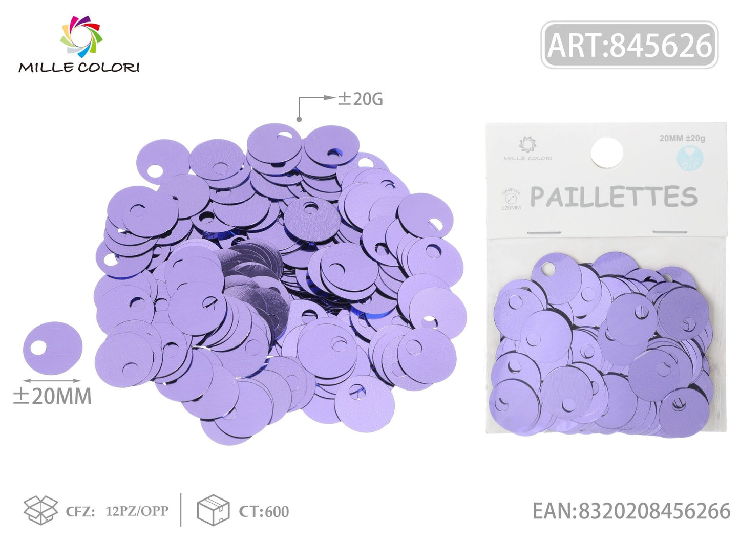 PAILLETTES D 20MM FORO 5MM 20G VIOLA - WE MAKE DIY - MILLE COLORI