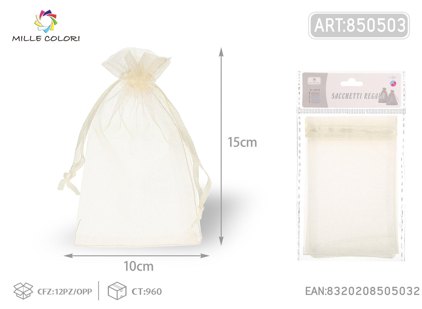 Sacchetti in organza 10cm*15cm 5pz - WE MAKE DIY - MILLE COLORI