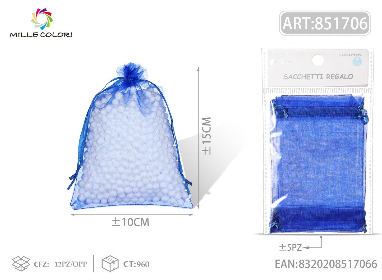 Sacchetti in organza 10cm*15cm 5pz - WE MAKE DIY - MILLE COLORI