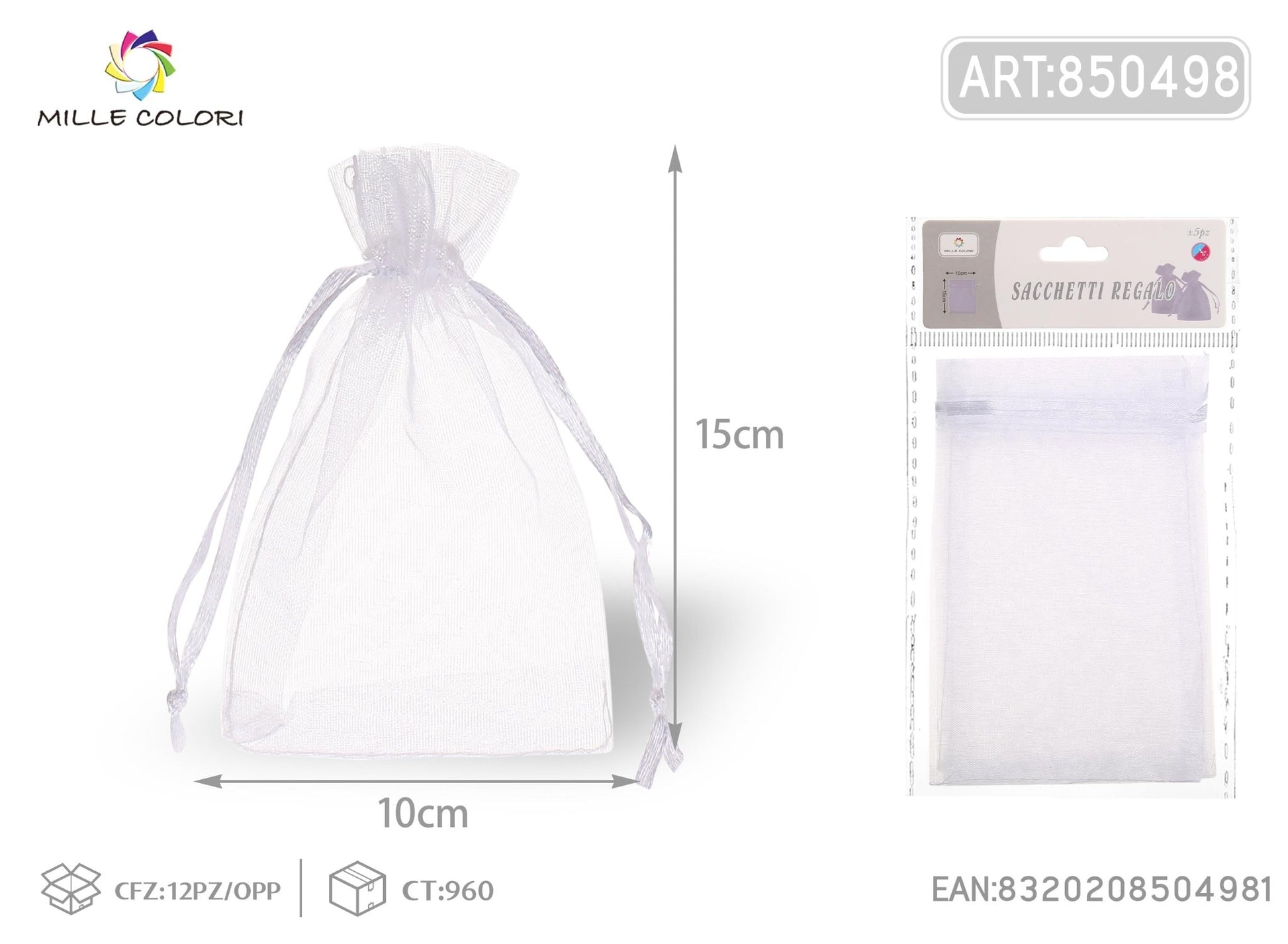 Sacchetti in organza 10cm*15cm 5pz - WE MAKE DIY - MILLE COLORI