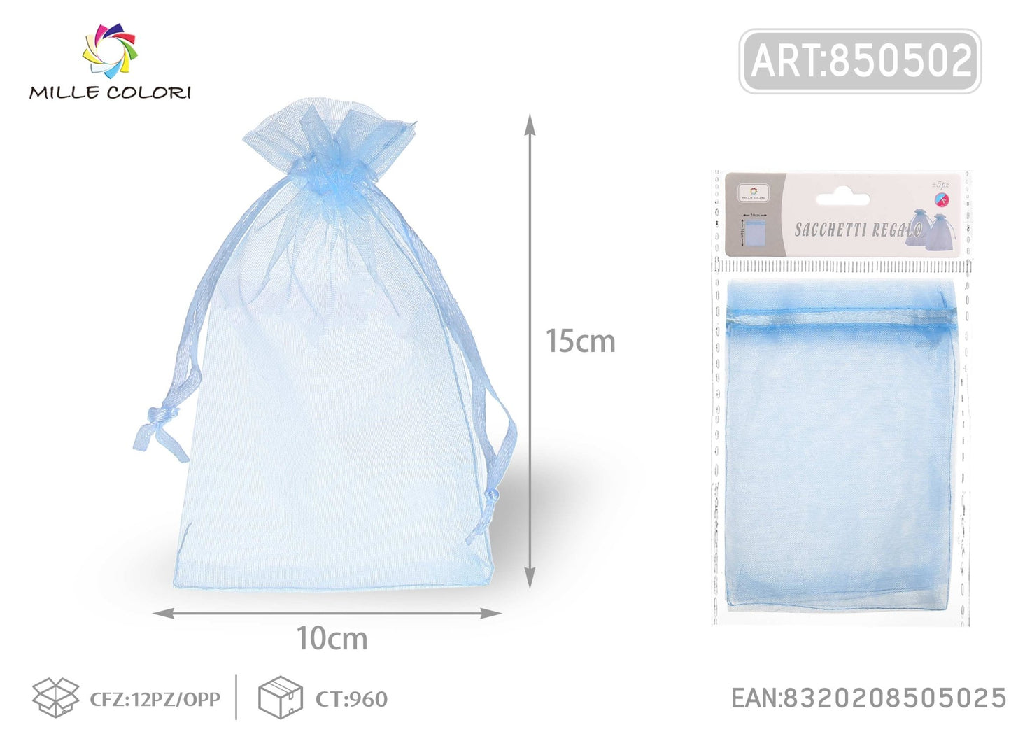 Sacchetti in organza 10cm*15cm 5pz - WE MAKE DIY - MILLE COLORI
