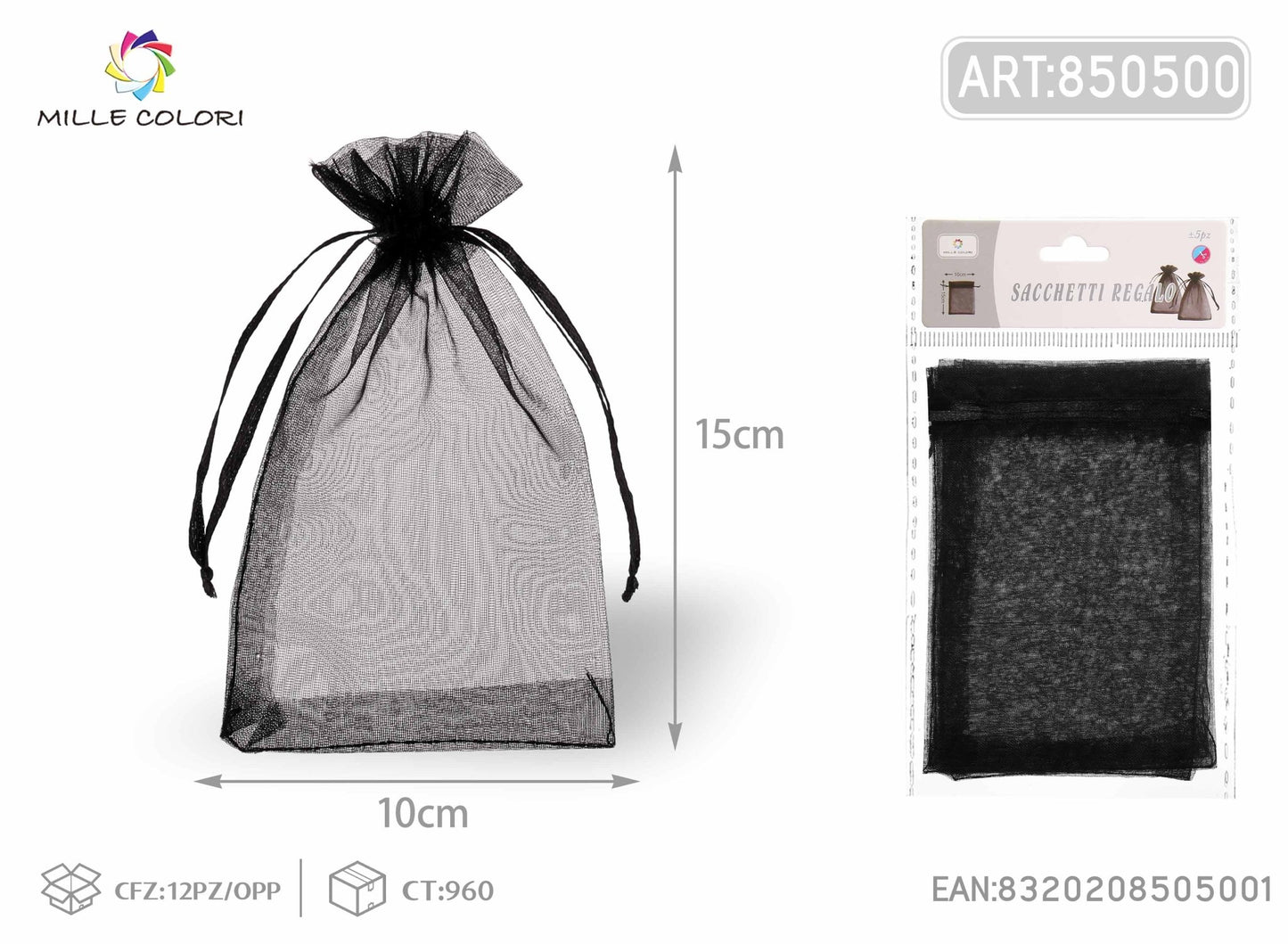 Sacchetti in organza 10cm*15cm 5pz - WE MAKE DIY - MILLE COLORI