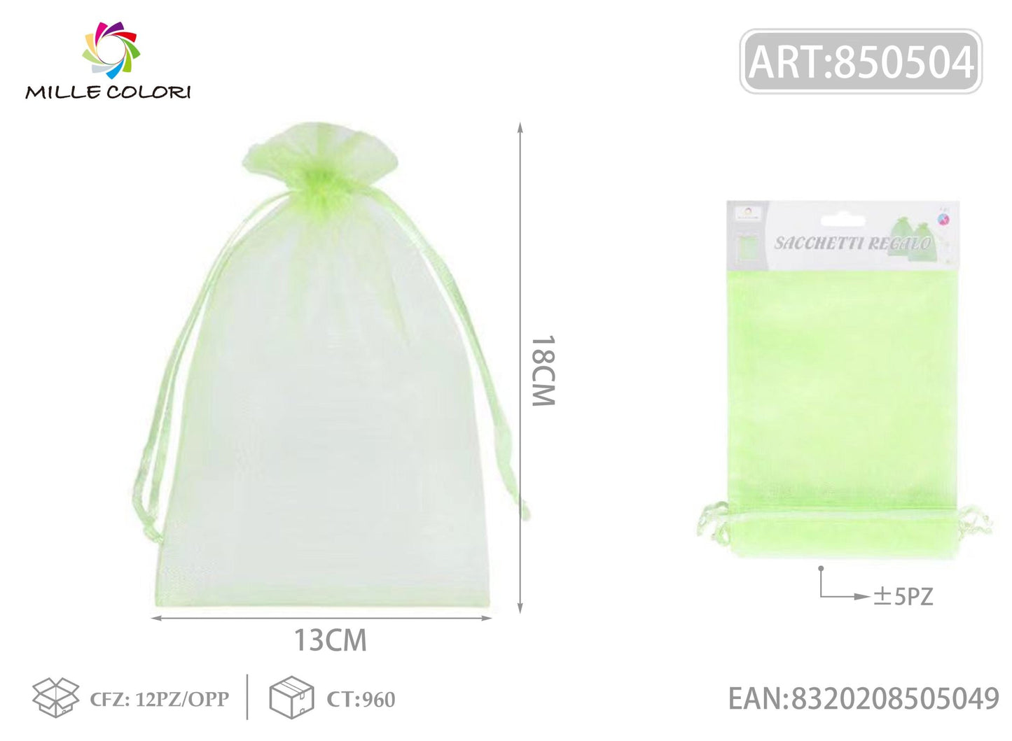 Sacchetti in organza 10cm*15cm 5pz - WE MAKE DIY - MILLE COLORI