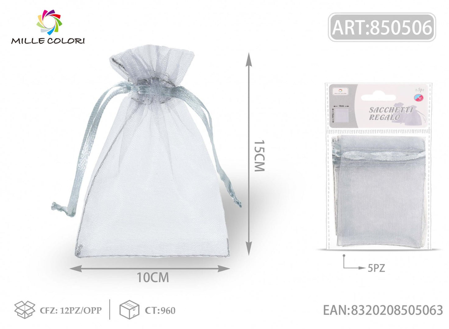 Sacchetti in organza 10cm*15cm 5pz - WE MAKE DIY - MILLE COLORI