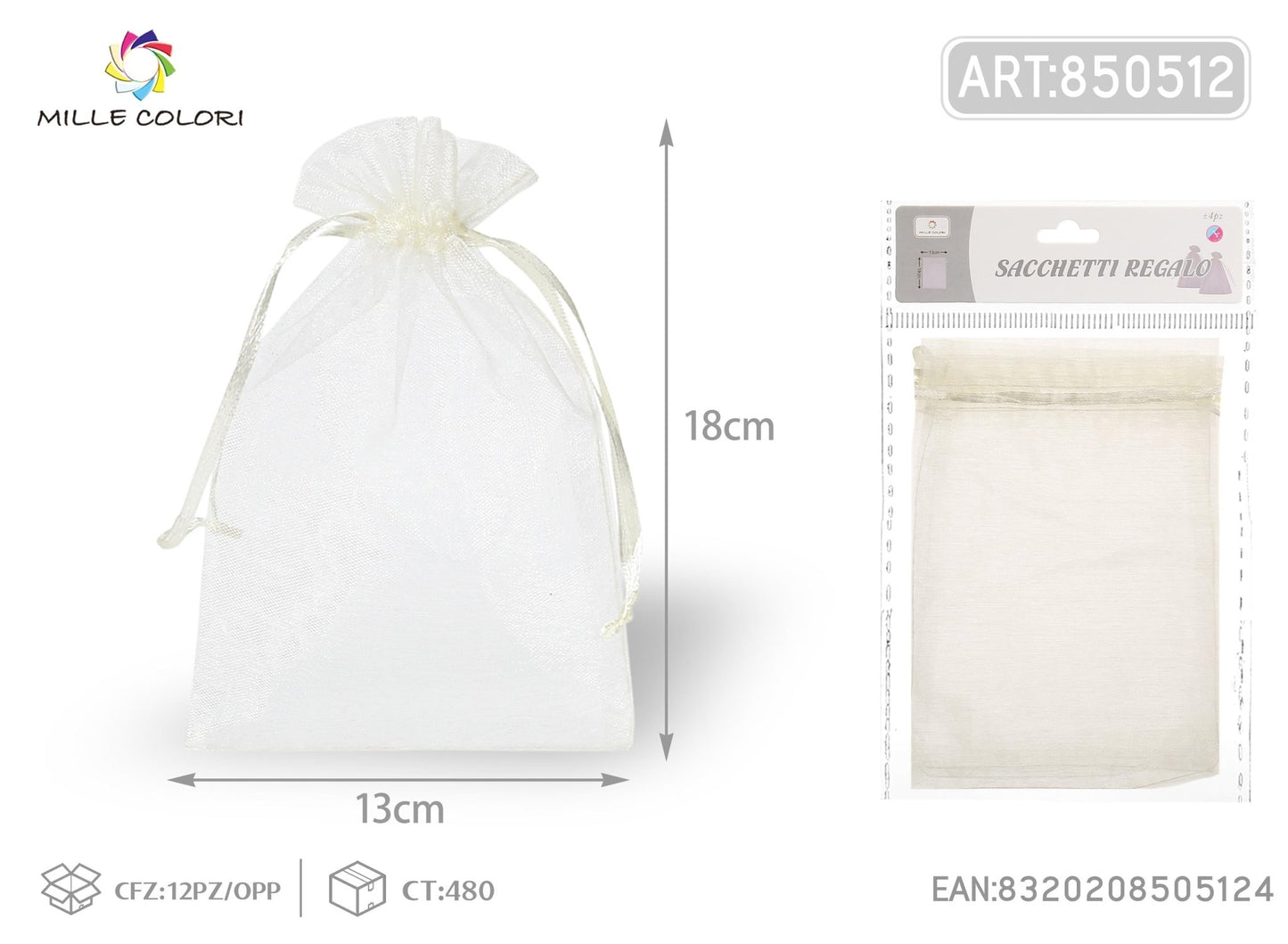 Sacchetti in organza 13cm*18cm 4pz - WE MAKE DIY - MILLE COLORI
