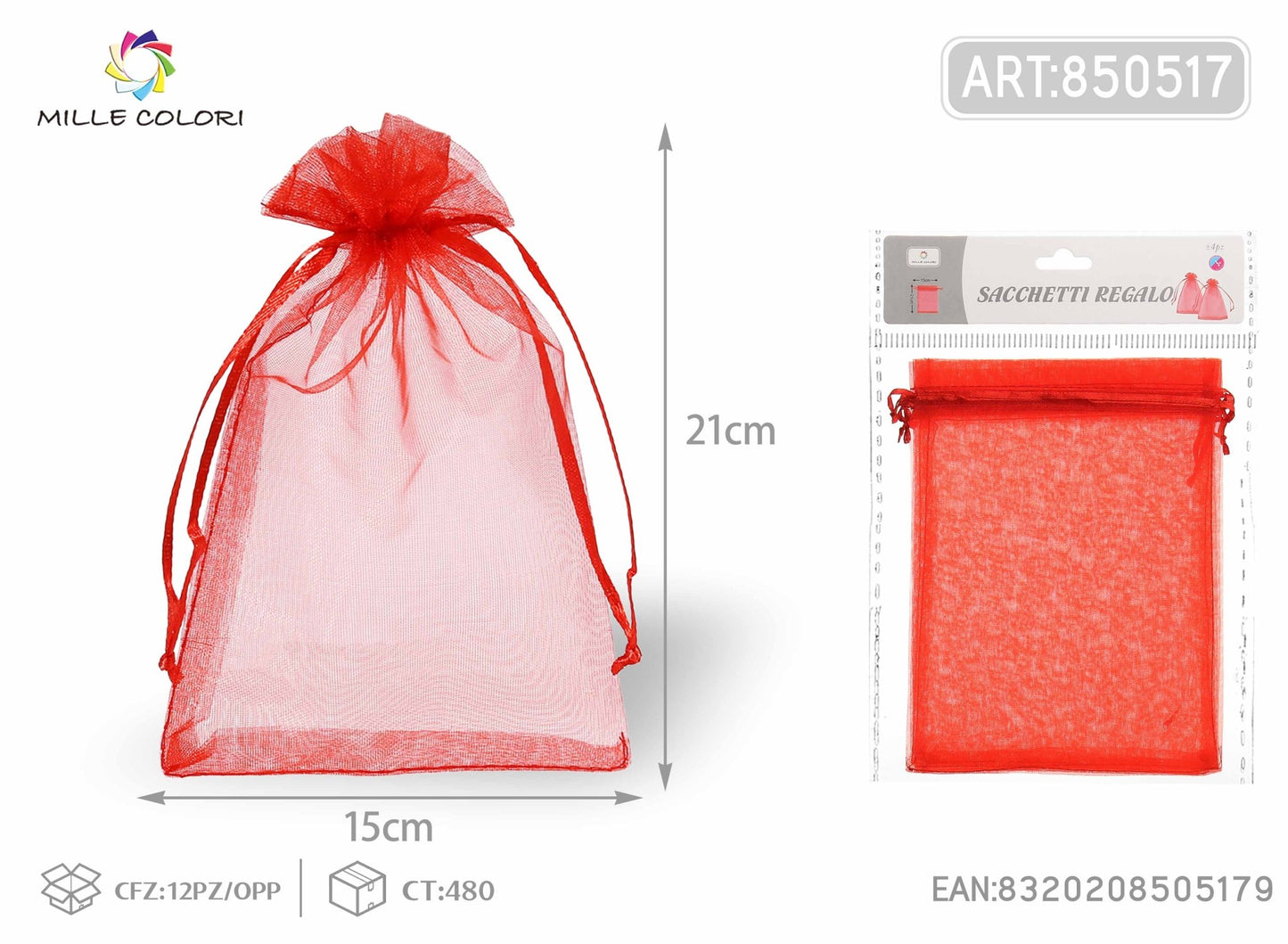 Sacchetti in organza 15cm*21cm 4pz - WE MAKE DIY - MILLE COLORI