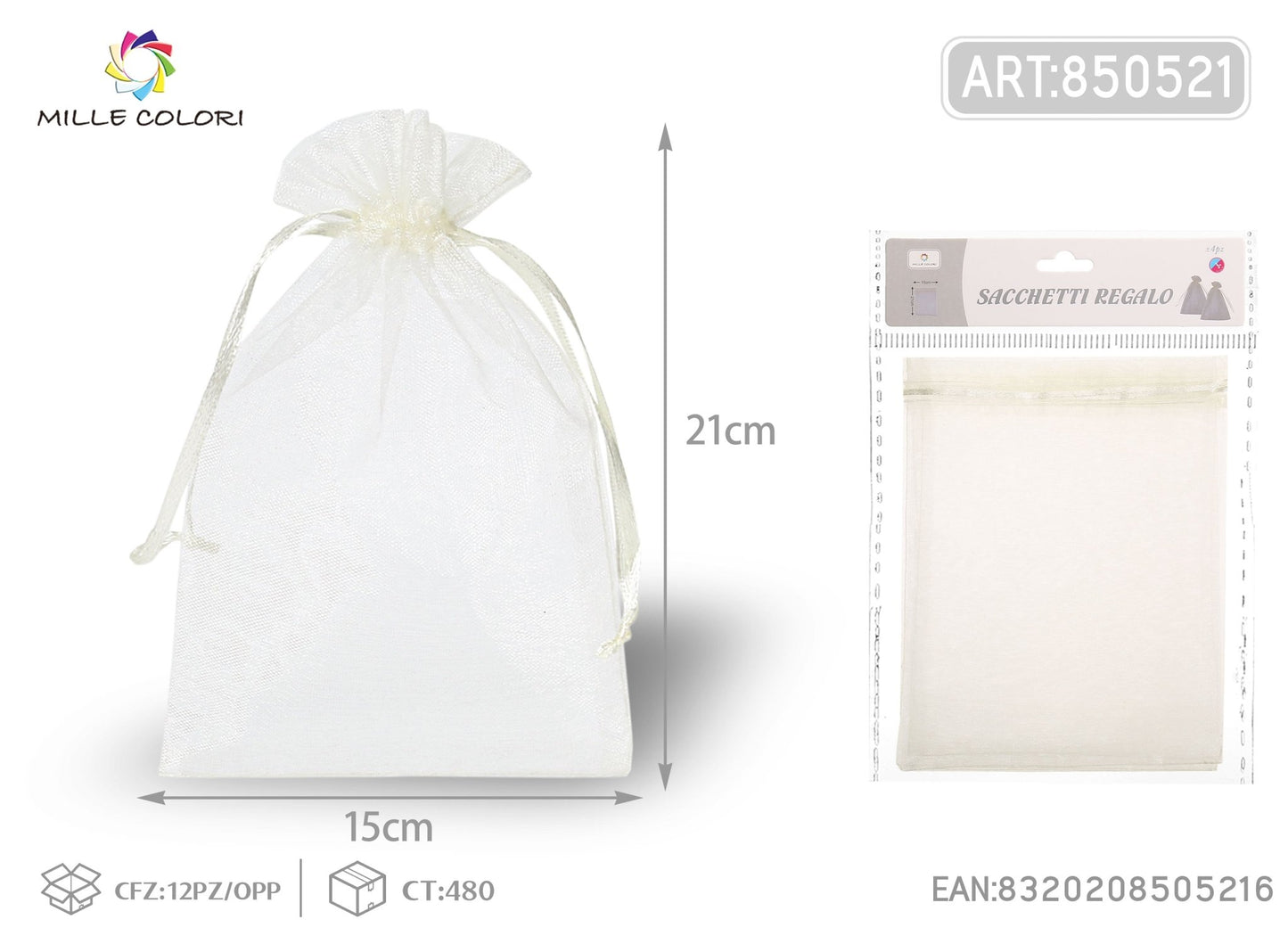 Sacchetti in organza 15cm*21cm 4pz - WE MAKE DIY - MILLE COLORI