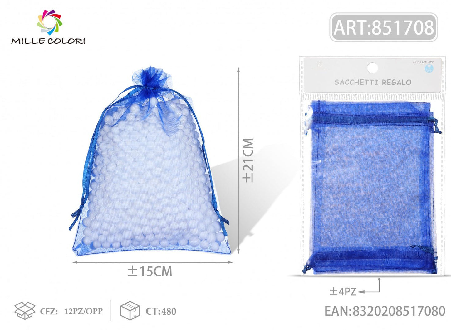 Sacchetti in organza 15cm*21cm 4pz - WE MAKE DIY - MILLE COLORI