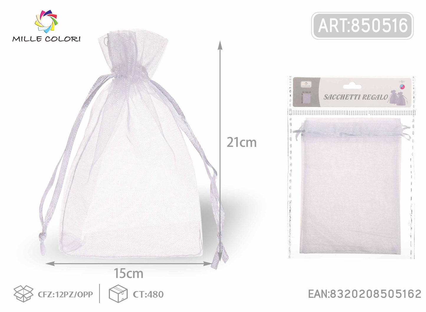 Sacchetti in organza 15cm*21cm 4pz - WE MAKE DIY - MILLE COLORI