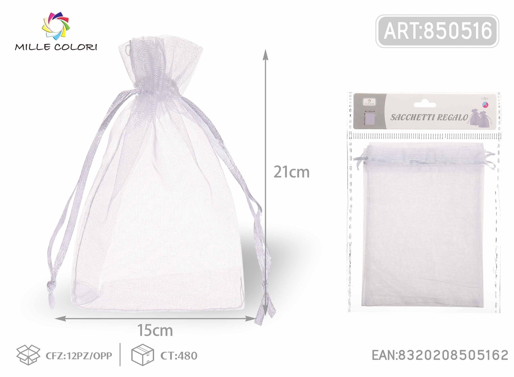 Sacchetti in organza 15cm*21cm 4pz - WE MAKE DIY - MILLE COLORI
