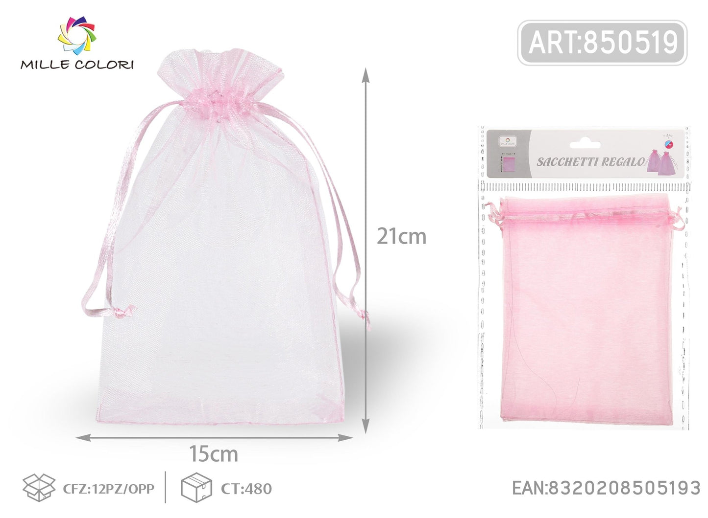 Sacchetti in organza 15cm*21cm 4pz - WE MAKE DIY - MILLE COLORI