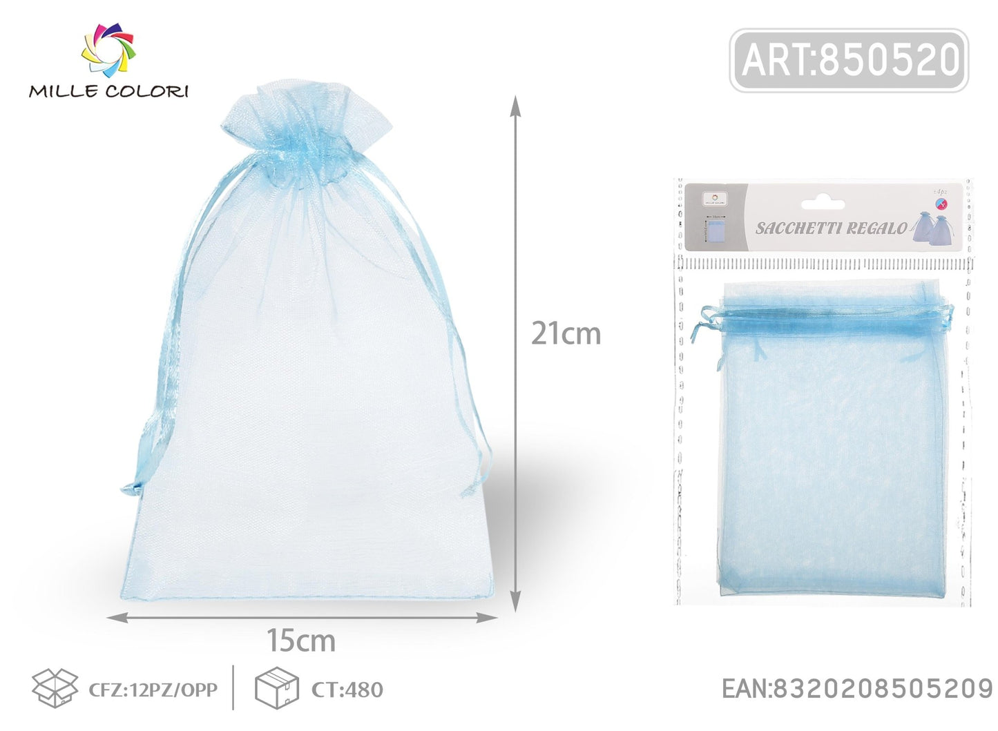 Sacchetti in organza 15cm*21cm 4pz - WE MAKE DIY - MILLE COLORI