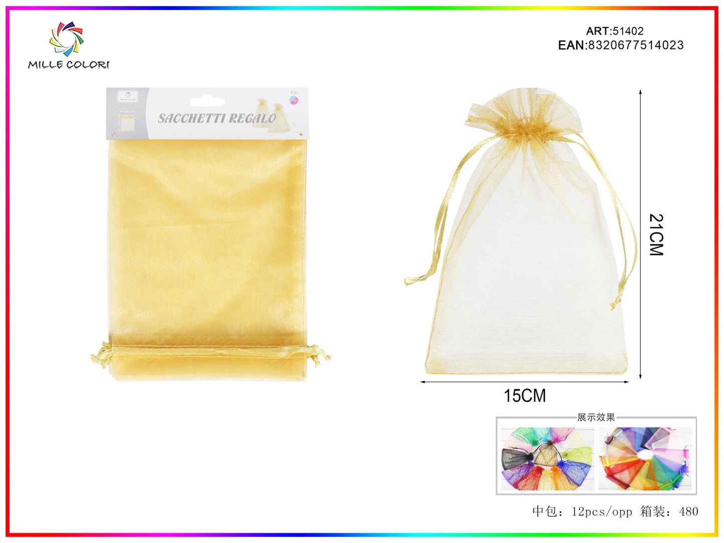 Sacchetti in organza 15cm*21cm 4pz - WE MAKE DIY - MILLE COLORI