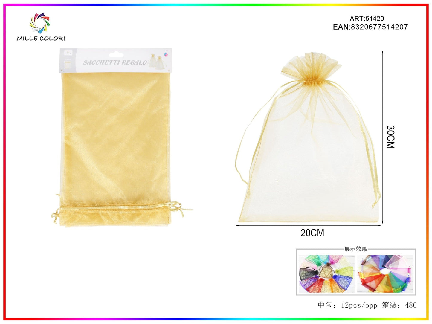 Sacchetti in organza 20cm*30cm 3pz - WE MAKE DIY - MILLE COLORI