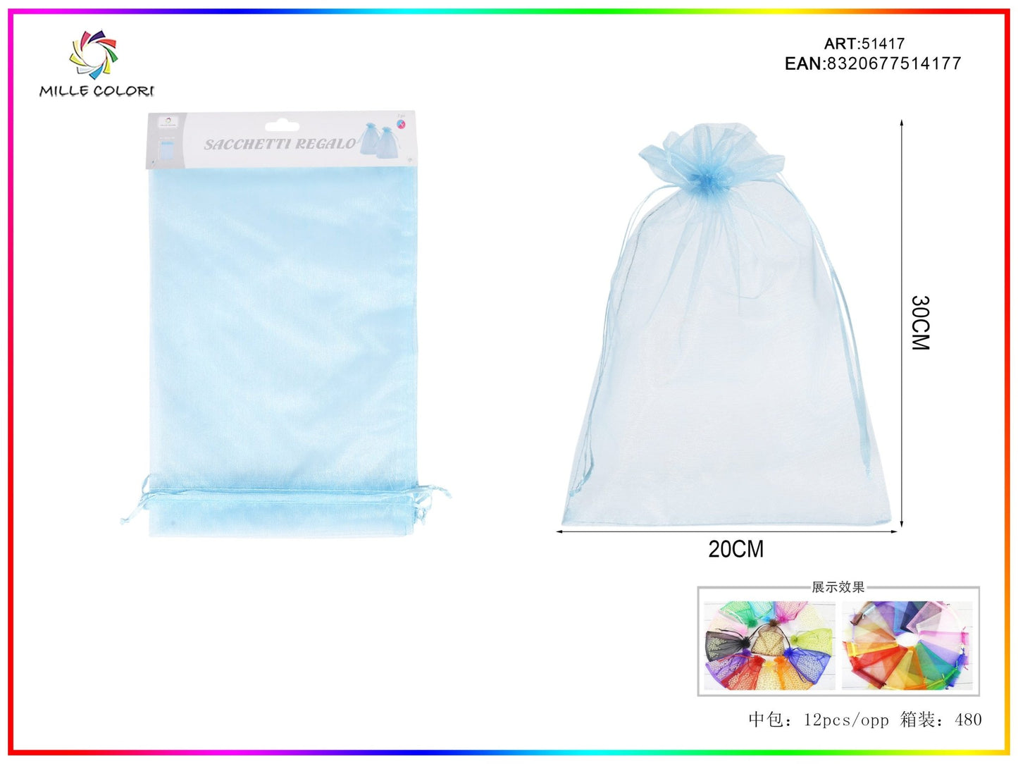 Sacchetti in organza 20cm*30cm 3pz - WE MAKE DIY - MILLE COLORI