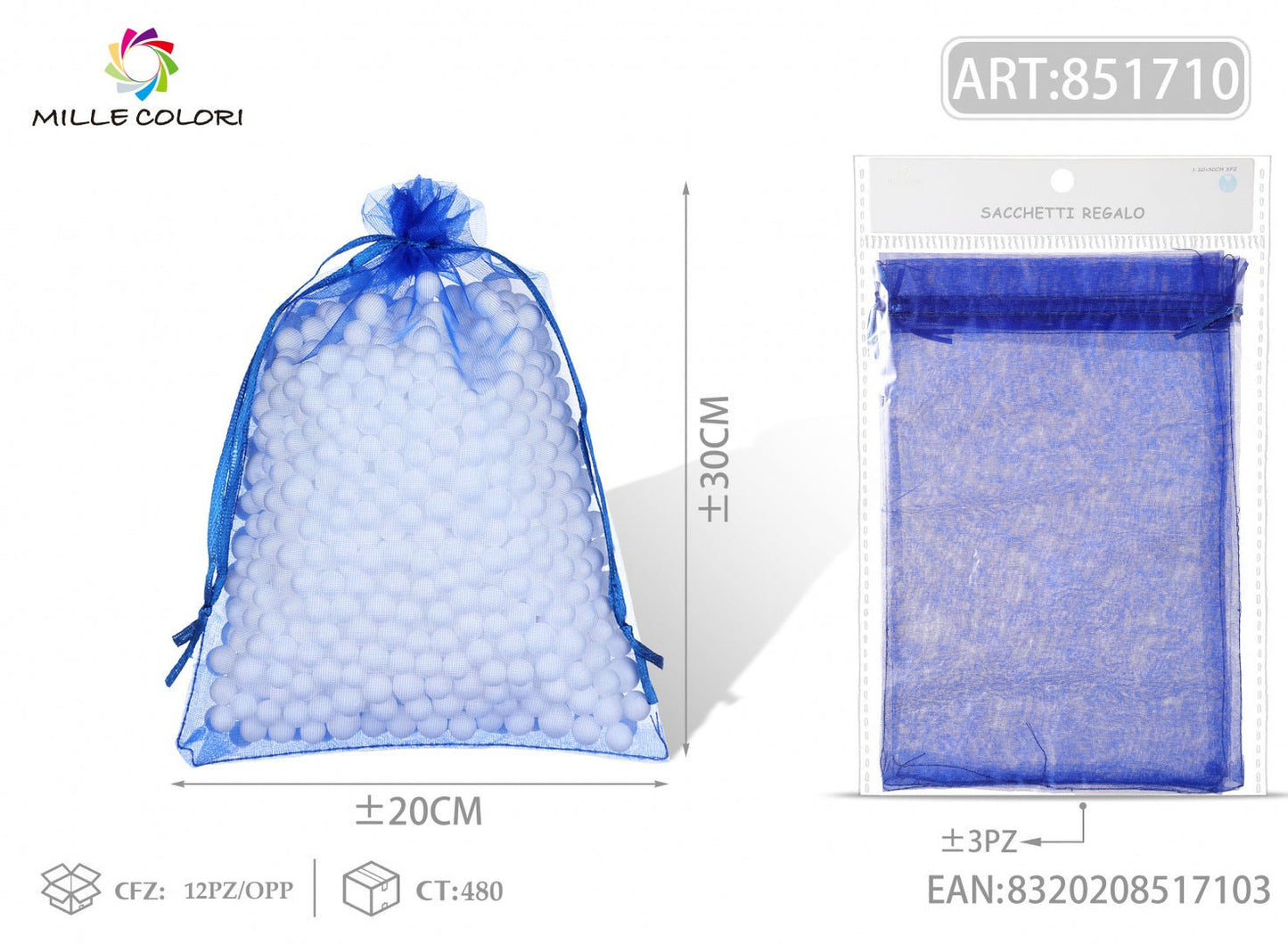 Sacchetti in organza 20cm*30cm 3pz - WE MAKE DIY - MILLE COLORI