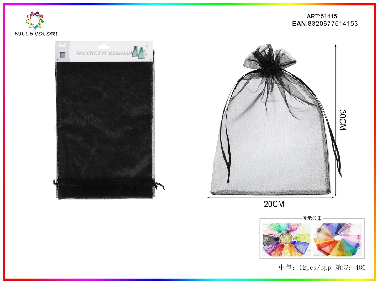 Sacchetti in organza 20cm*30cm 3pz - WE MAKE DIY - MILLE COLORI