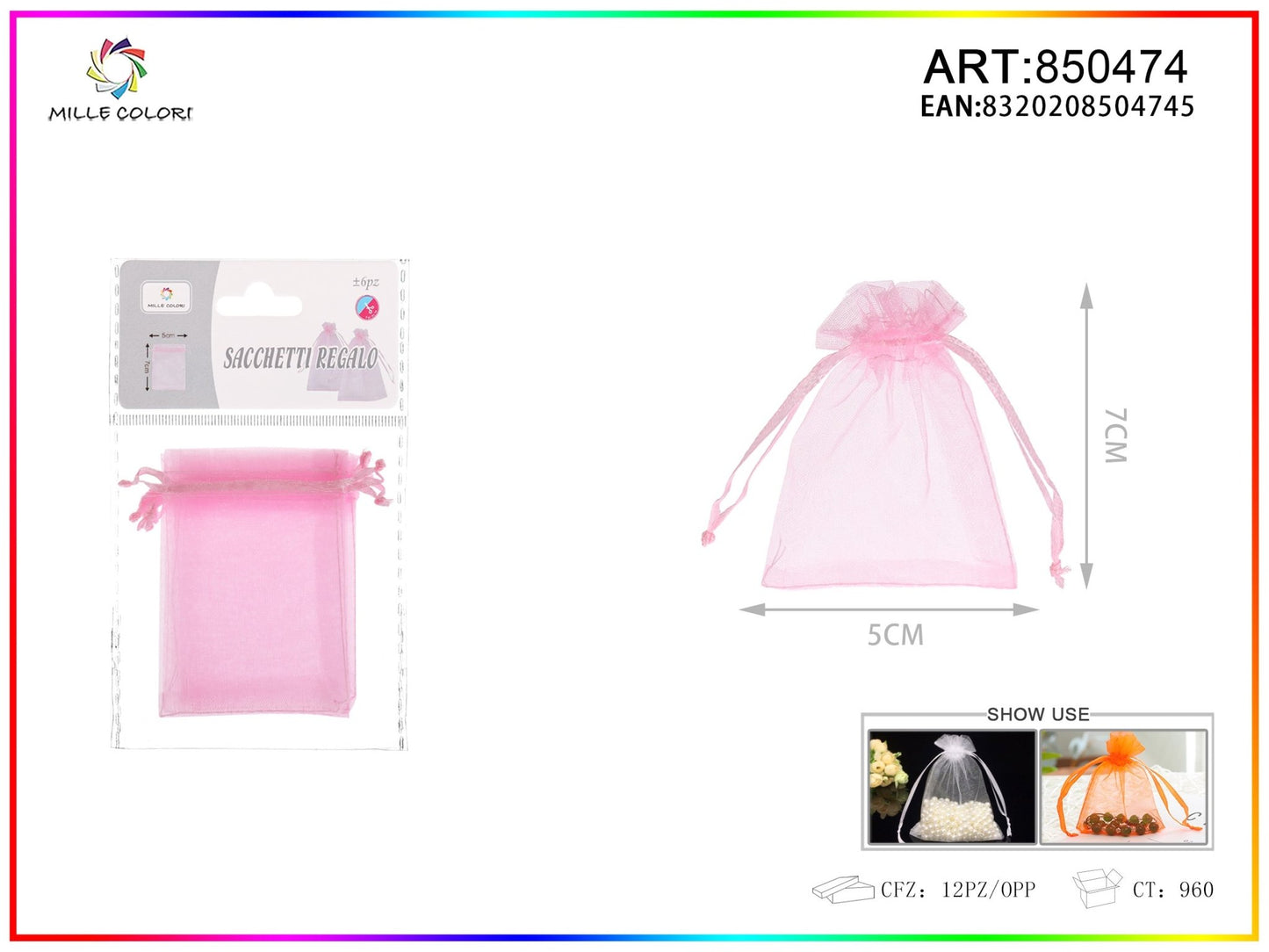 Sacchetti in organza 5cm*7cm 6pz - WE MAKE DIY - MILLE COLORI