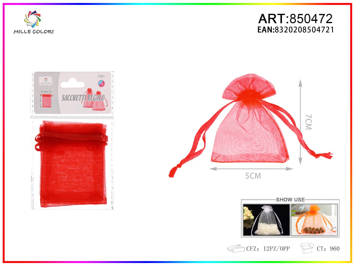 Sacchetti in organza 5cm*7cm 6pz - WE MAKE DIY - MILLE COLORI