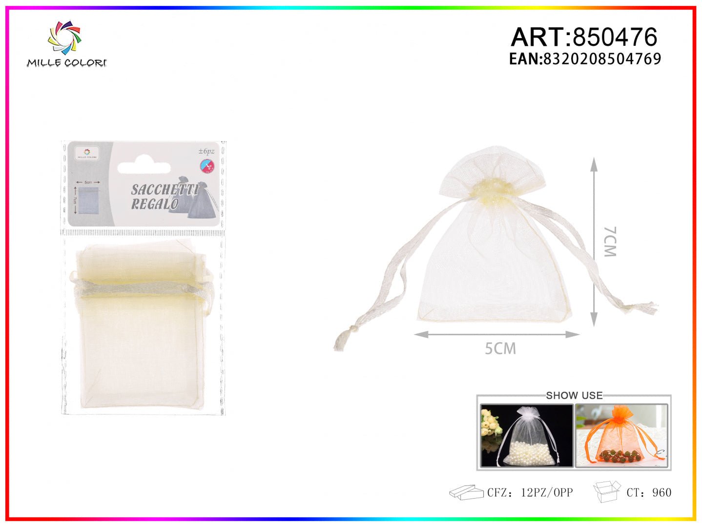 Sacchetti in organza 5cm*7cm 6pz - WE MAKE DIY - MILLE COLORI
