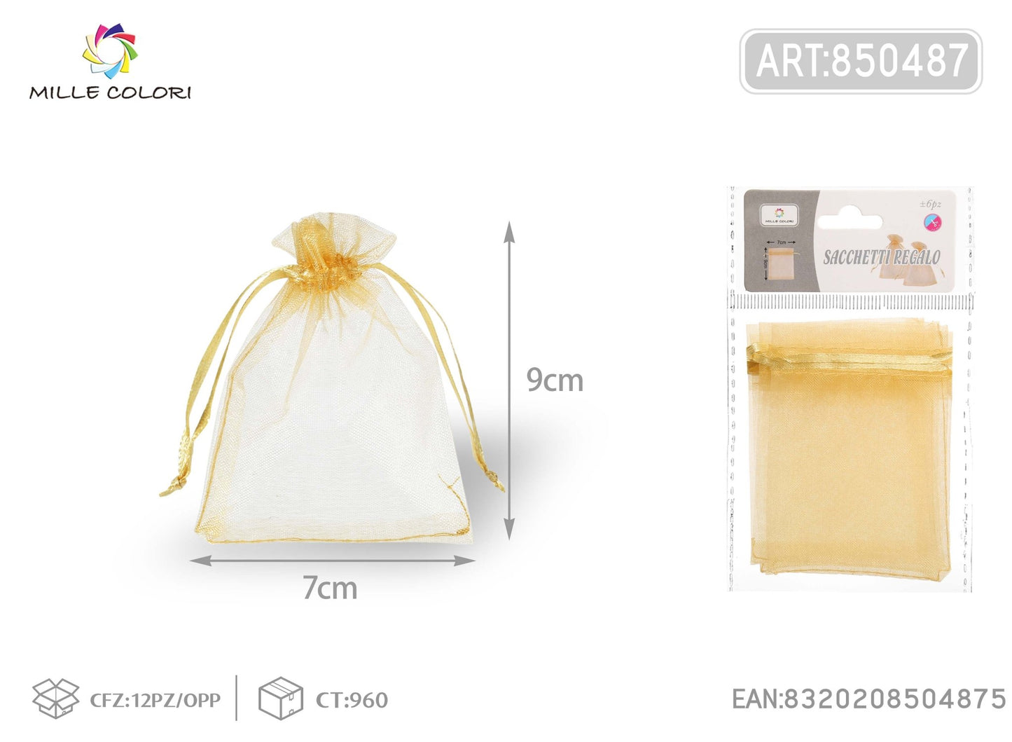 Sacchetti in organza 7cm*9cm 6pz - WE MAKE DIY - MILLE COLORI