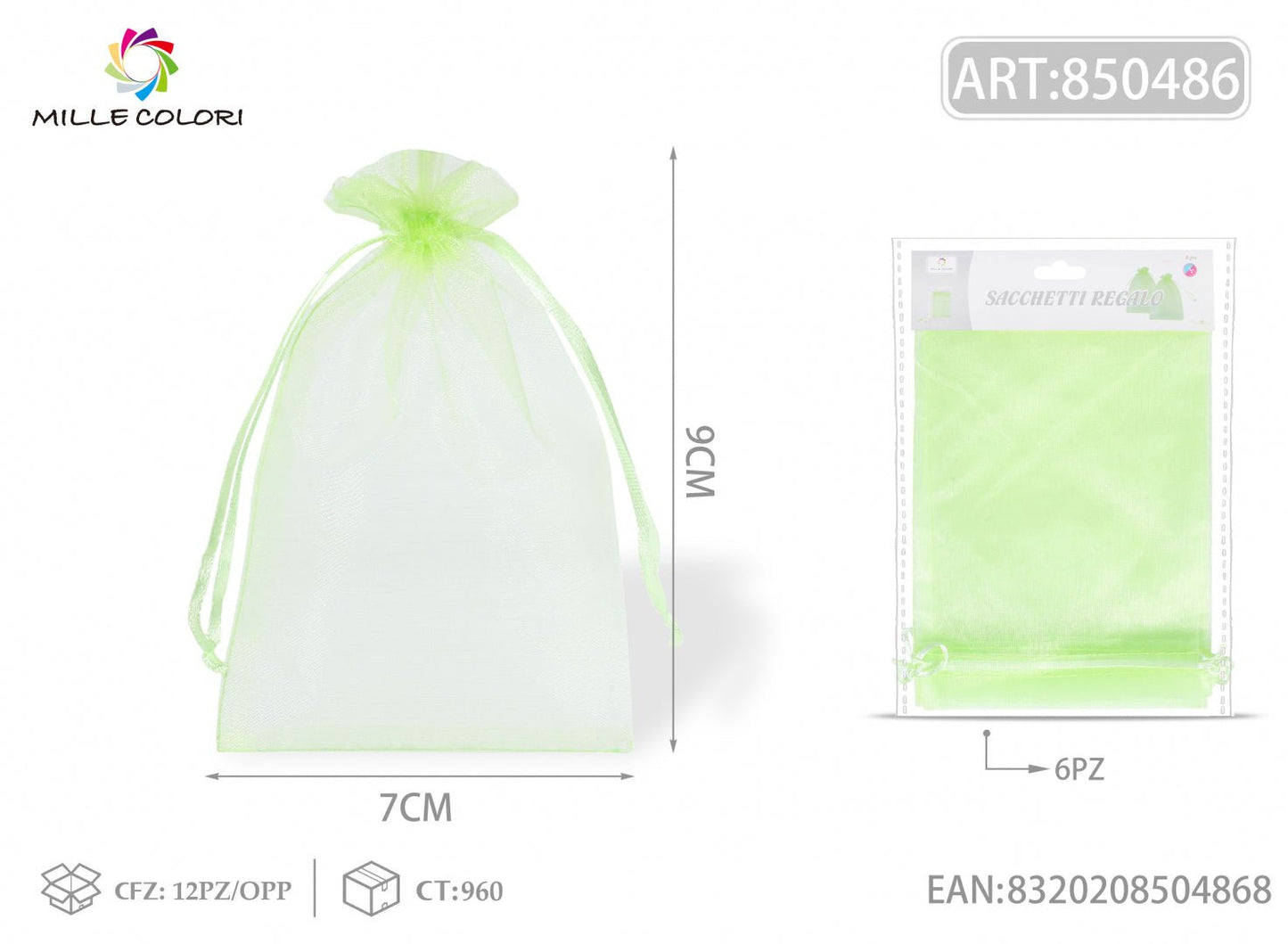 Sacchetti in organza 7cm*9cm 6pz - WE MAKE DIY - MILLE COLORI