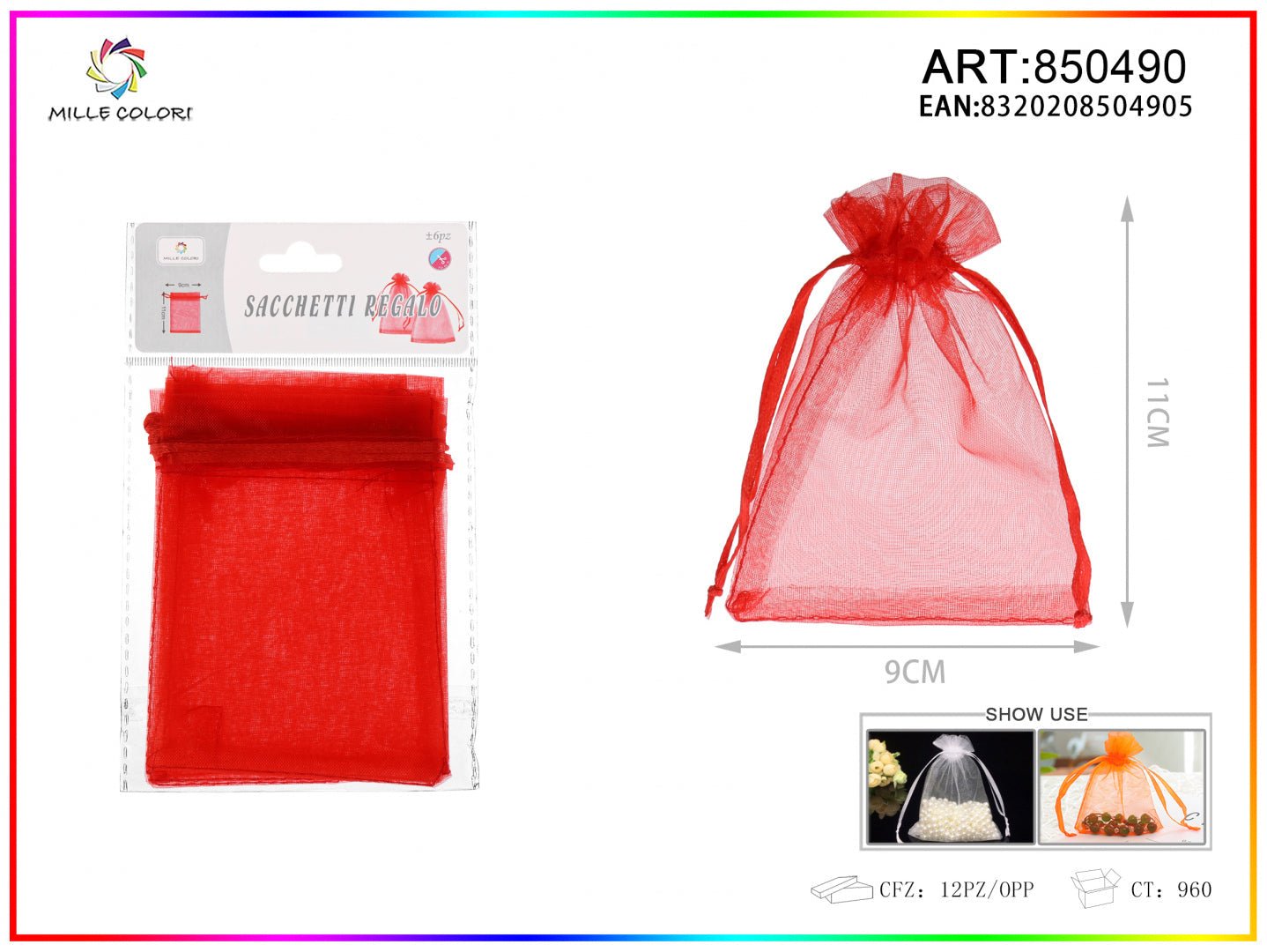 Sacchetti in organza 9cm*11cm 6pz - WE MAKE DIY - MILLE COLORI